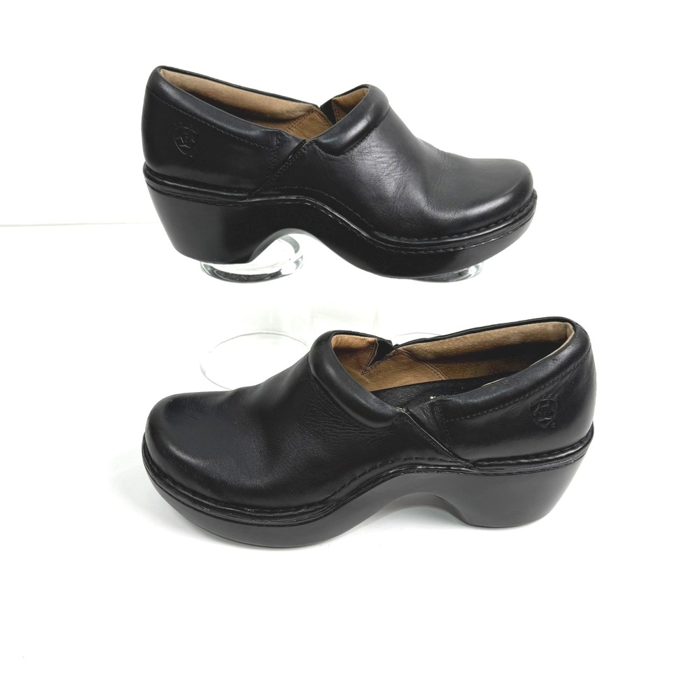 Ariat Black Leather Slip On Mule Clog Shoe Women US 8.5 Comfort Platform Casual